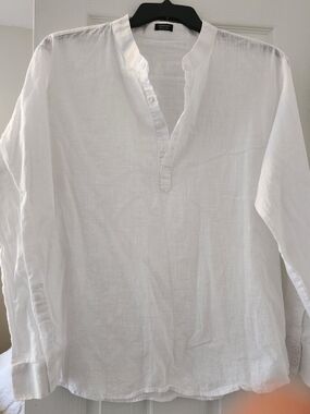 White Linen Henley Shirt for Women - XL